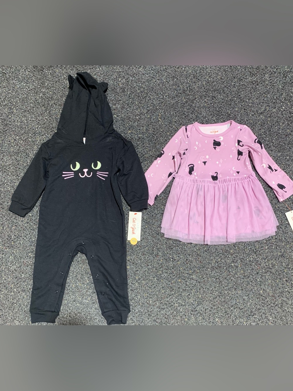 Bundle 12 month Halloween themed Black cat hooded romper and tutu dress